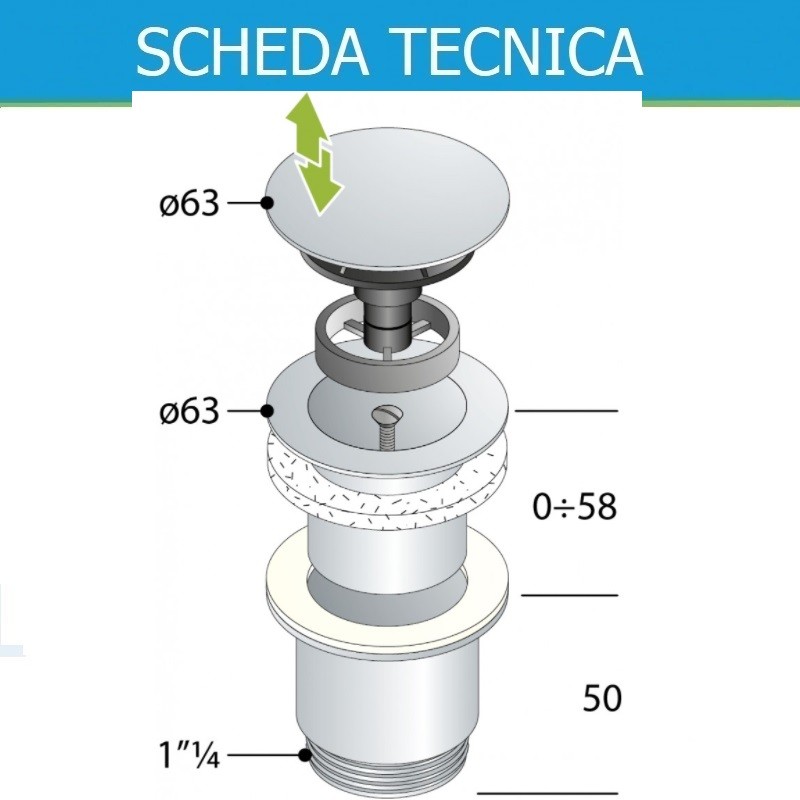 Piletta di scarico Click clack con vite centrale in ottone cromato  universale - Vendita Online ItaliaBoxDoccia