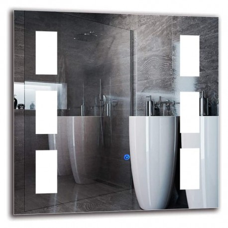 Su Misura Specchio da Bagno Filo Lucido con disegno sabbiato Retroilluminante led 20W art.727 e pulsante touch integrato