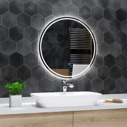 Specchio Bagno Tondo Su Misura Filo Lucido con disegno sabbiato Retroilluminante led 20W e pulsante touch integrato art. 108