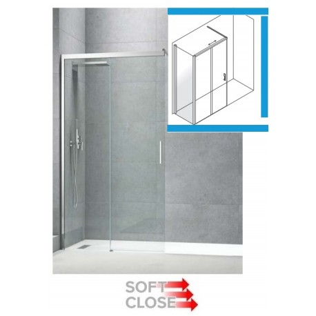 Doccia walk-in con porta scorrevole "Soft Close" + Lato Fisso Cristallo 6 mm con Trattamento Anticalcare Altezza 200 cm art. L30