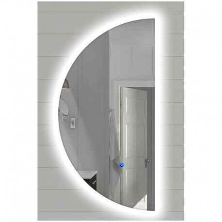 Specchio Bagno Semicircolare Filo Lucido con disegno sabbiato Retroilluminante led 20W e pulsante touch integrato art. Dalia