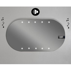 Specchio da Bagno Forma Ovale con disegno sabbiato Retroilluminato led 20W + Altoparlante Bluetooth + Orologio art. spe937