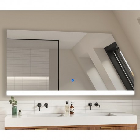Su Misura Specchio Filo Lucido per Bagno Mansarda con disegno sabbiato Retroilluminato led 20W e pulsante touch integrato
