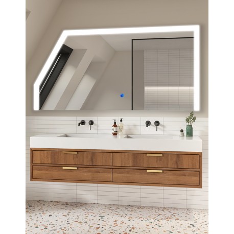 Su Misura Specchio Filo Lucido per Bagno Mansarda con disegno sabbiato Retroilluminato led 20W e pulsante touch integrato art.s2