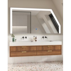 Su Misura Specchio Filo Lucido per Bagno Mansarda con disegno sabbiato Retroilluminato led 20W e pulsante touch integrato art.s7