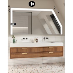 Specchio Filo Lucido per Bagno Mansarda con Altoparlante Bluetooth + Orologio e disegno sabbiato Retroilluminato led 20W art. s7