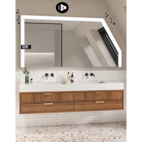 Specchio Filo Lucido per Bagno Mansarda con Altoparlante Bluetooth + Orologio e disegno sabbiato Retroilluminato led 20W art. s7