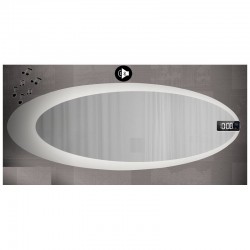 Specchio da Bagno Forma Ovale con disegno sabbiato Retroilluminato led 20W + Altoparlante Bluetooth + Orologio art. spe93