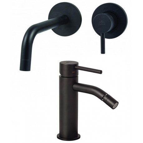 Miscelatori Lavabo Incasso con Bocca a Muro da 17,5 cm + Bidet paffoni light exclusive edition in ottone rifinito nero opaco