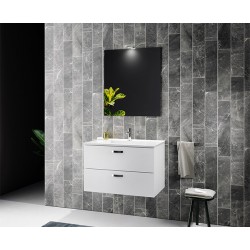 Mobile da bagno Miriam sospeso 80 cm bianco con specchio lampada led