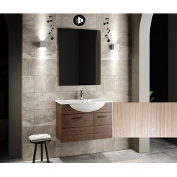 Mobile bagno sospeso Anice da 80 cm con lavabo + specchio con altoparlante Bluetooth integrato Finitura larice/olmo