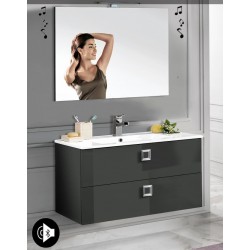 Mobile bagno sospeso Viola Antracite lucido da 100 cm con lavabo + specchio con altoparlante Bluetooth integrato