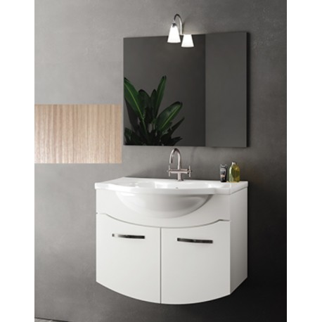 Mobile bagno sospeso Irice da 85 cm con lavabo, specchio e applique integrata in finitura larice/olmo