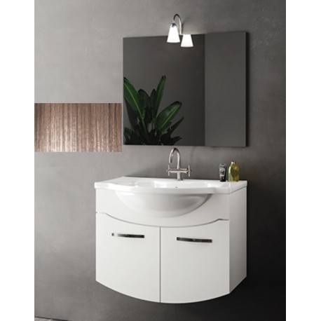 Mobile bagno sospeso Irice da 85 cm con lavabo, specchio e applique integrata in finitura palissandro/larice