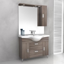 Mobile da Bagno 85 cm Finitura Larice a Terra con Lavabo e Specchiera