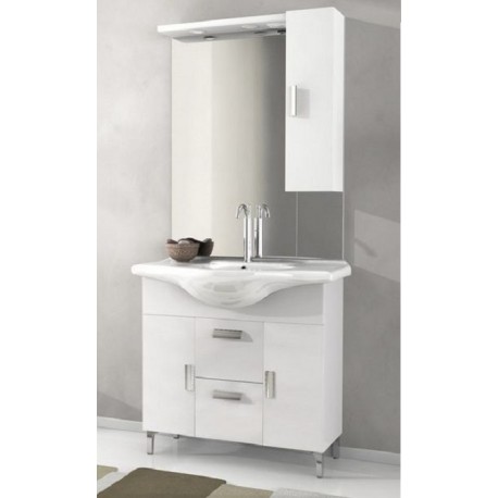 Mobile da Bagno 85 cm Finitura Larice a Terra con Lavabo e Specchiera