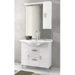 Mobile da Bagno 105 cm Bianco Lucido a Terra con Lavabo e Specchiera