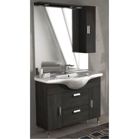 Mobile da Bagno 105 cm Grigio Scuro Venato a Terra con Lavabo e Specchiera