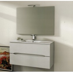 Mobile da Bagno 60 cm Panama Frassino Bianco Sospeso con Lavabo e Specchiera