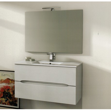 Mobile da Bagno 60 cm Frassino Bianco Sospeso con Lavabo e Specchiera