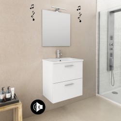 Mobile da bagno Ruby sospeso 60 cm bianco con specchio lampada led e altoparlante bluetooth
