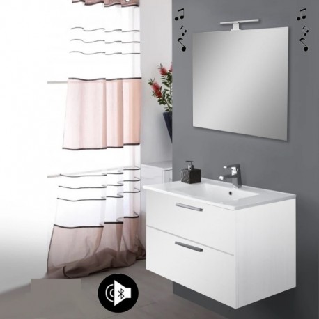 Mobile da bagno Ruby sospeso 80 cm bianco con specchio lampada led e altoparlante bluetooth