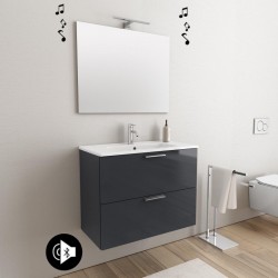 Mobile da bagno Ruby sospeso 80 cm antracite con specchio lampada led e altoparlante bluetooth