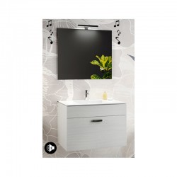 Mobile da bagno Erika sospeso da 60 cm bianco con specchio lampada led e altoparlante bluetooth