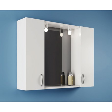 Specchiera bagno bianca 77 x 57 cm a 2 ante predisposta per illuminazione