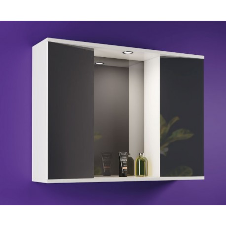 Specchiera bagno bianca 80 x 60 cm con 2 ante sui lati e un faretto centrale