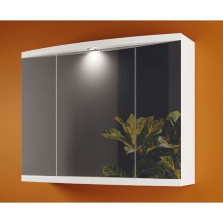 Specchiera contenitore bagno bianca 85 x 66 cm con 2 ante a specchio sui lati e un faretto centrale