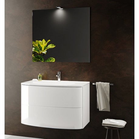 Mobile bagno sospeso Gioia da 90 cm con lavabo, specchio e applique integrata in finitura Bianca