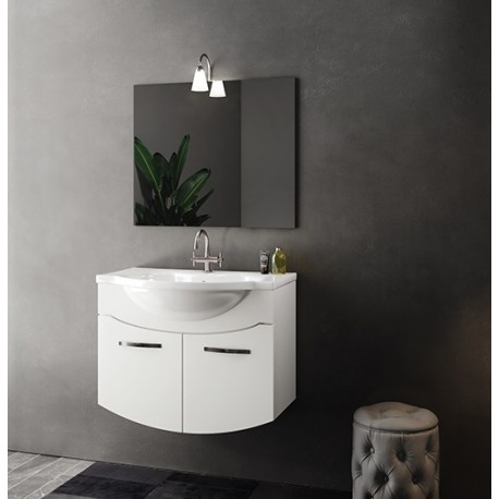 Mobile bagno sospeso Irice da 85 cm con lavabo, specchio e applique integrata in finitura Bianco