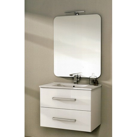 Mobile da Bagno 75 cm Bianco Lucido con Lavabo e Specchiera