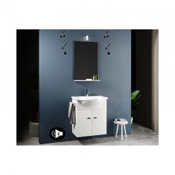 Mobile da bagno Mimosa Salvaspazio da 57 cm bianco con specchiera con mensola + illuminazione alogena e altoparlante bluetooth