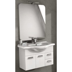 Mobile da Bagno 85 cm Bianco Lucido con Lavabo e Specchiera