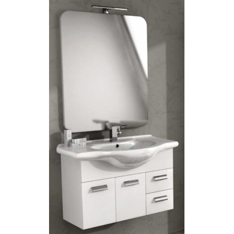 Mobile da Bagno 85 cm Bianco Lucido con Lavabo e Specchiera