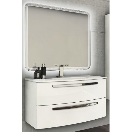 Mobile da Bagno Sospeso 75 cm Bianco Lucido con Lavabo e Specchiera con Accensione Luce Touch