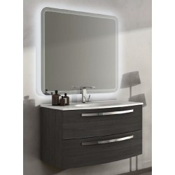 Mobile da Bagno Sospeso 75 cm Grigio Scuro Finitura Venata con Lavabo e Specchiera 