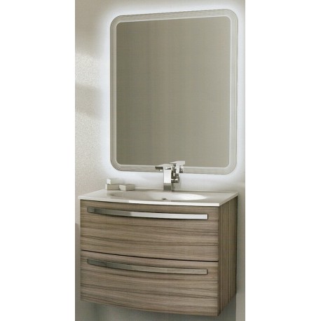 Mobile da Bagno Sospeso 75 cm Larice  con Lavabo e Specchiera con Accensione Luce Led Touch