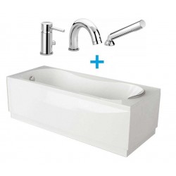 Vasca da bagno 70x170 cm con telaio e 2 pannelli calypso di novellini + batteria miscelatore stick paffoni cod. sk040cr