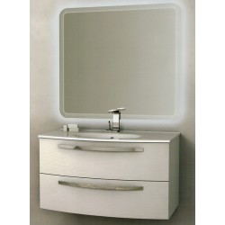 Mobile da Bagno Sospeso 100 cm Frassino Bianco con Lavabo e Specchiera con Accensione Luce Touch