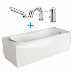 Vasca da bagno 70x160 cm con telaio e 2 pannelli calypso di novellini + batteria miscelatore stick paffoni cod. sk040cr