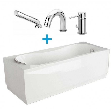 Vasca da bagno 70x160 cm con telaio e 2 pannelli calypso di novellini + batteria miscelatore stick paffoni cod. sk040cr