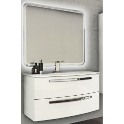 Mobile da Bagno James Sospeso 100 cm Bianco Lucido con Lavabo e Specchiera 