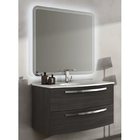 Mobile da Bagno Sospeso 100 cm Grigio Scuro Finitura Venata con Lavabo e Specchiera 