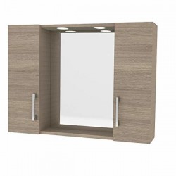 Specchiera bagno con 2 pensili e illuminazione led in finitura rovere fumo