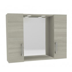 Specchiera bagno con 2 pensili e illuminazione led in finitura rovere grigio