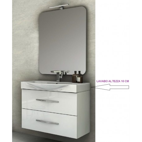 Mobile da Bagno Sospeso 85 cm Bianco Lucido con Lavabo e Specchiera 