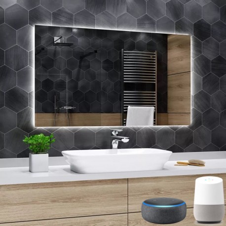 Su Misura Specchio da Bagno Smart Filo Lucido Retroilluminante led ad accensione vocale tramite alexa o google assistant